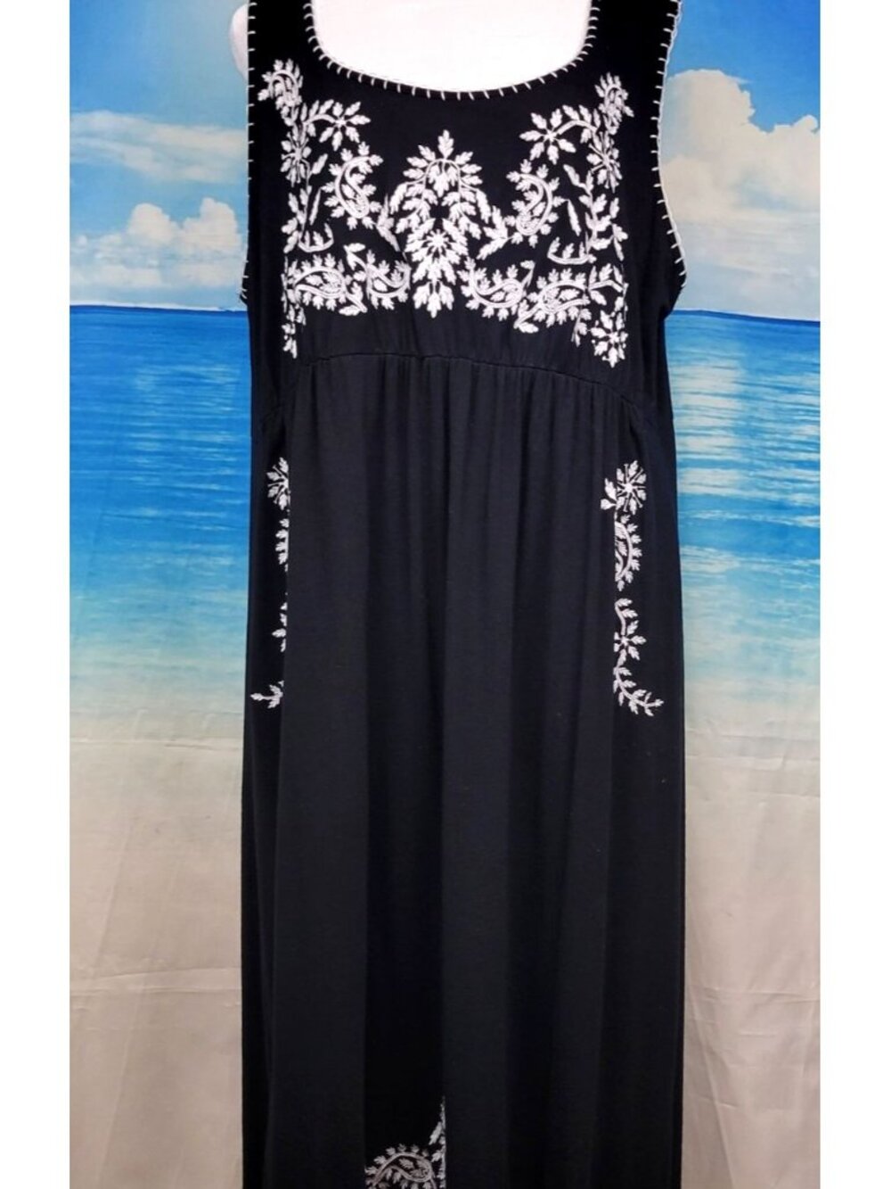 CHELSEA & THEODORE Womans BLACK Dress Beach Bathing Swim Suit Cover LONG size 1x